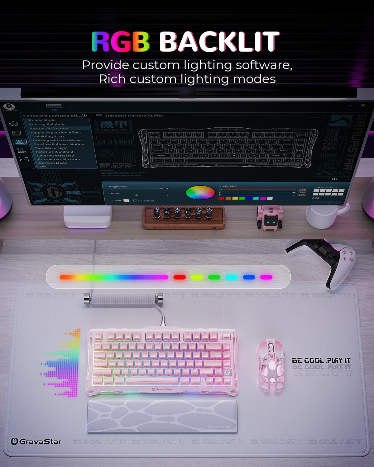 GravaStar Mercury K1 75% Wireless Mechanical Gaming Keyboard RGB Backlit
