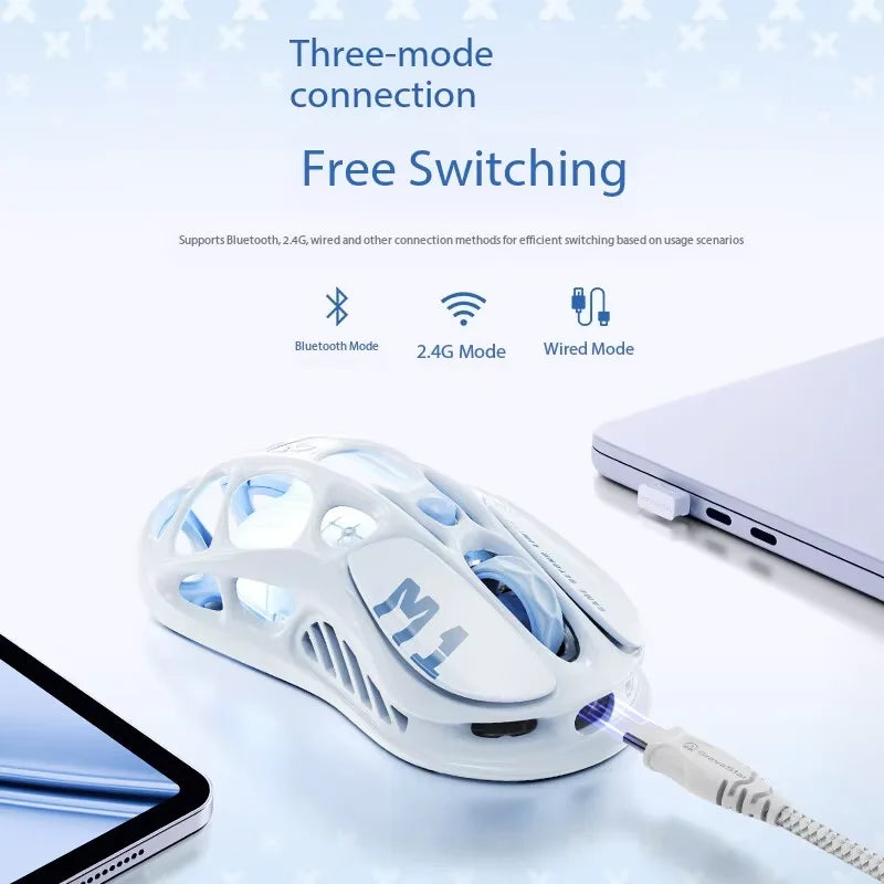 Mouse GravaStar M1 Pro Sensor  PAW3395  Color Azul y Purpura